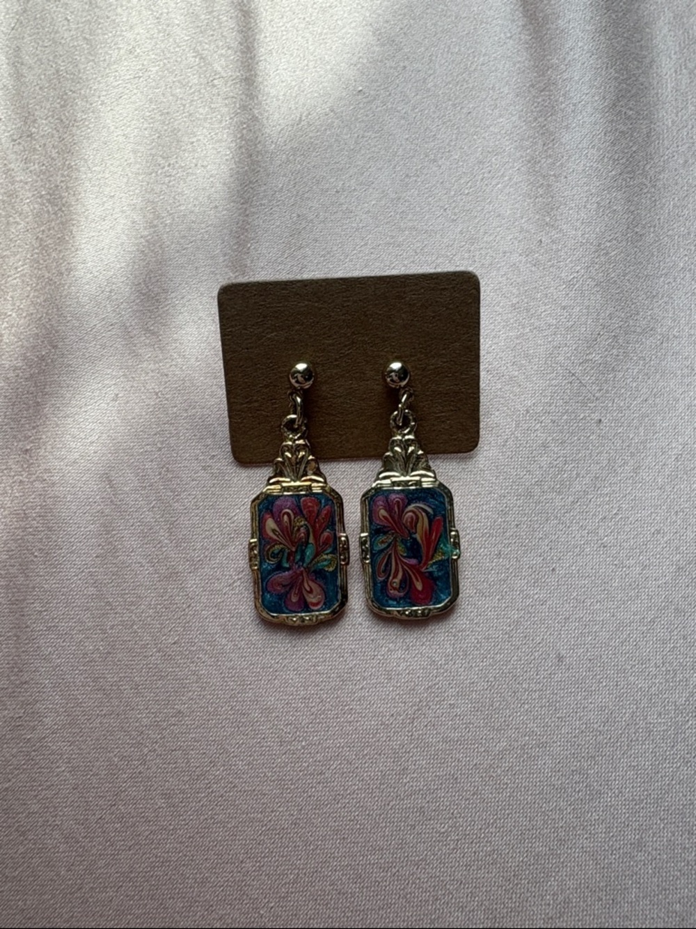 Gold-Tone Floral Enamel Drop Earrings - Blue & Multicolor